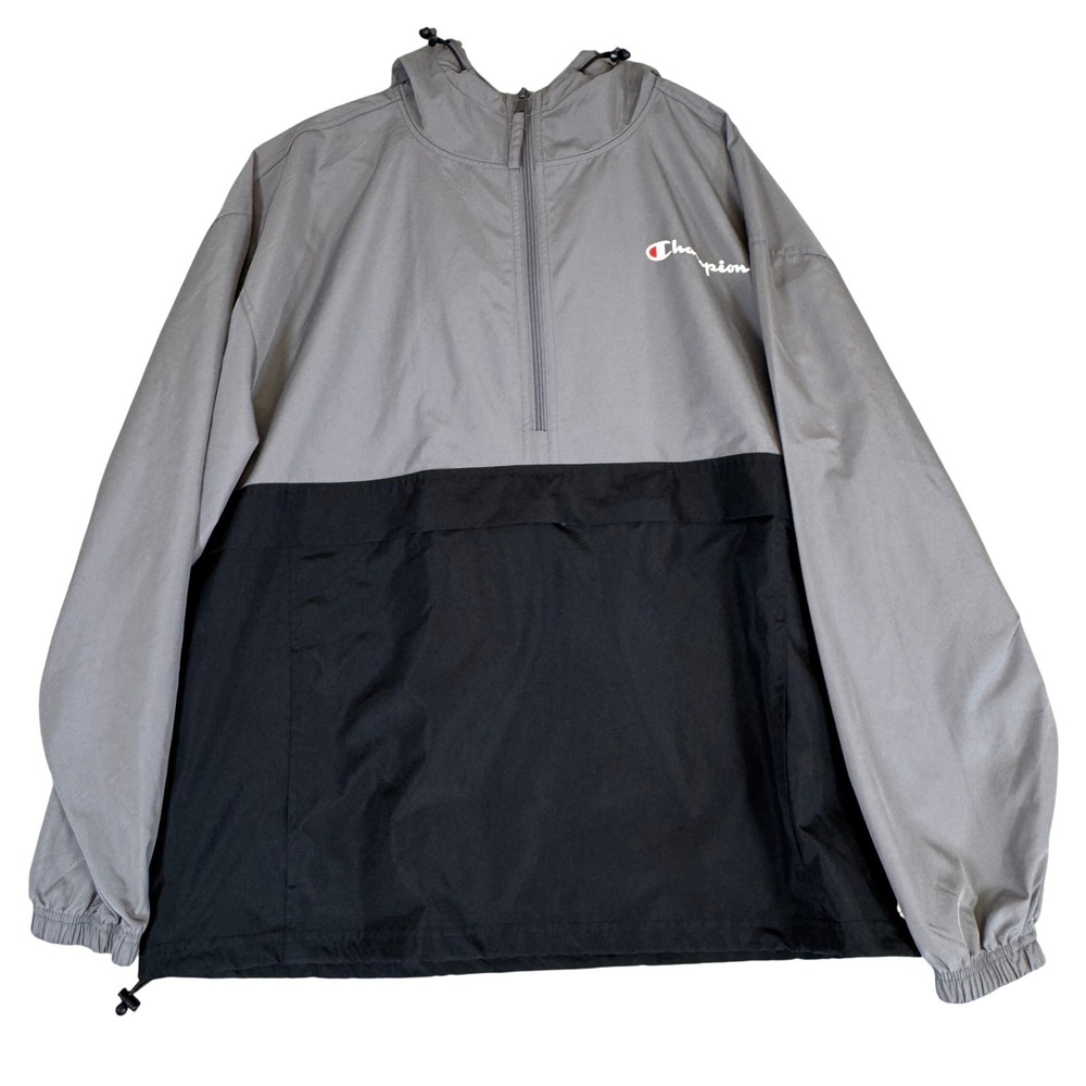 Champion Mens XL Grey Black Colorblock Quarter Zip Packable Windbreaker Jacket